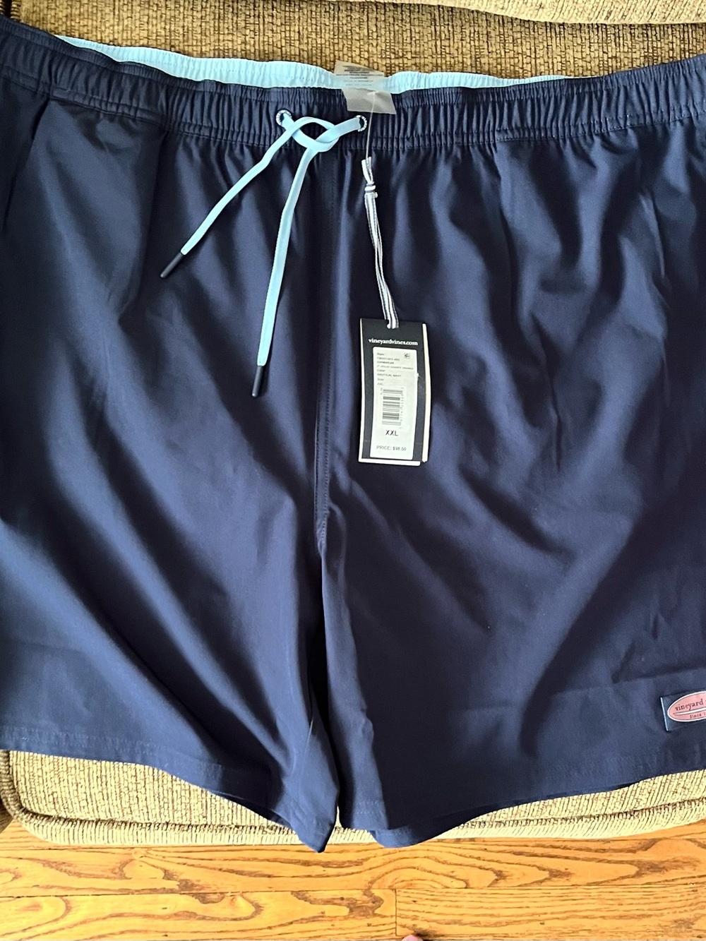 Vineyard Vines Navy Swim Chappy Trunks with Light Blue Drawstring